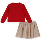 Girls Red & Beige Tulle Skirt Set, 2, hi-res